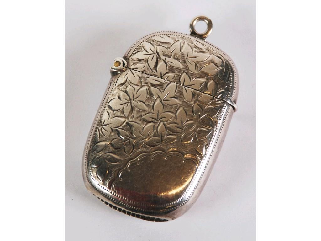 Appraisal: EDWARD VII ENGRAVED SILVER VESTA CASE rounded oblong form with