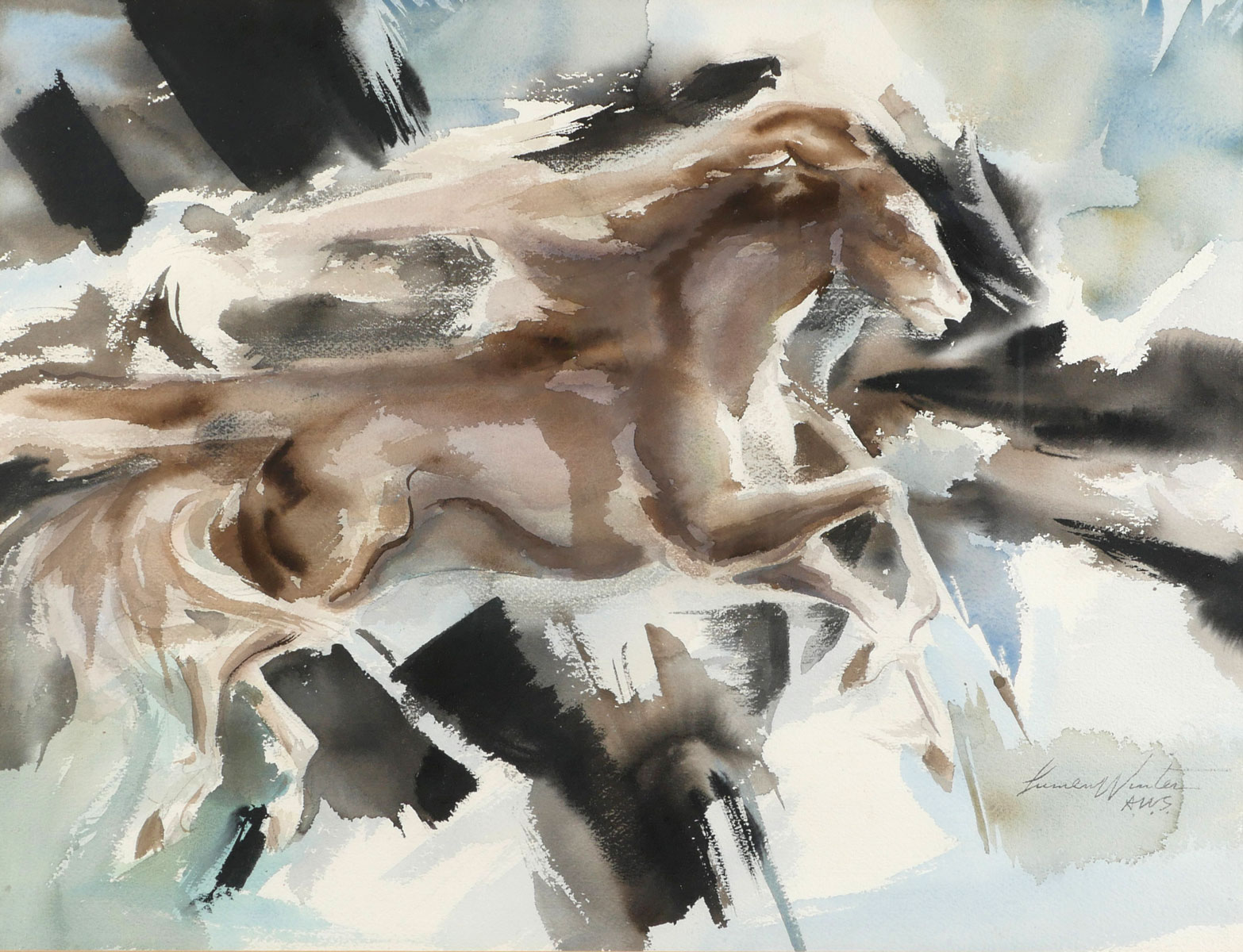 Appraisal: WINTERS Lumen American - Modernist Horses Watercolor sight size ''