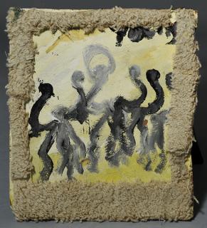 Appraisal: Oil on Masonite abstract of figures by Purvis Young AM