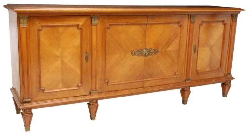 Appraisal: FRENCH MATCHED VENEER FRUITWOOD SIDEBOARDFrench matched veneer fruitwood sideboard th