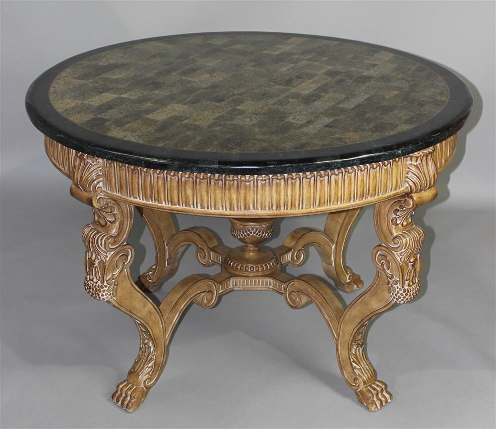 Appraisal: HENREDON CLASSICAL STYLE CARVED CENTER TABLE WITH TILED TOP having