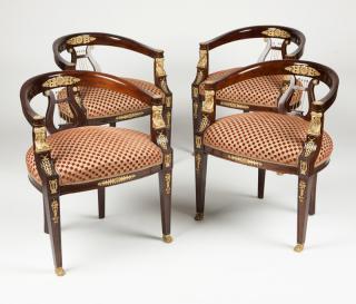 Appraisal: Four gilt bronze th century each lyre-back chair with curved