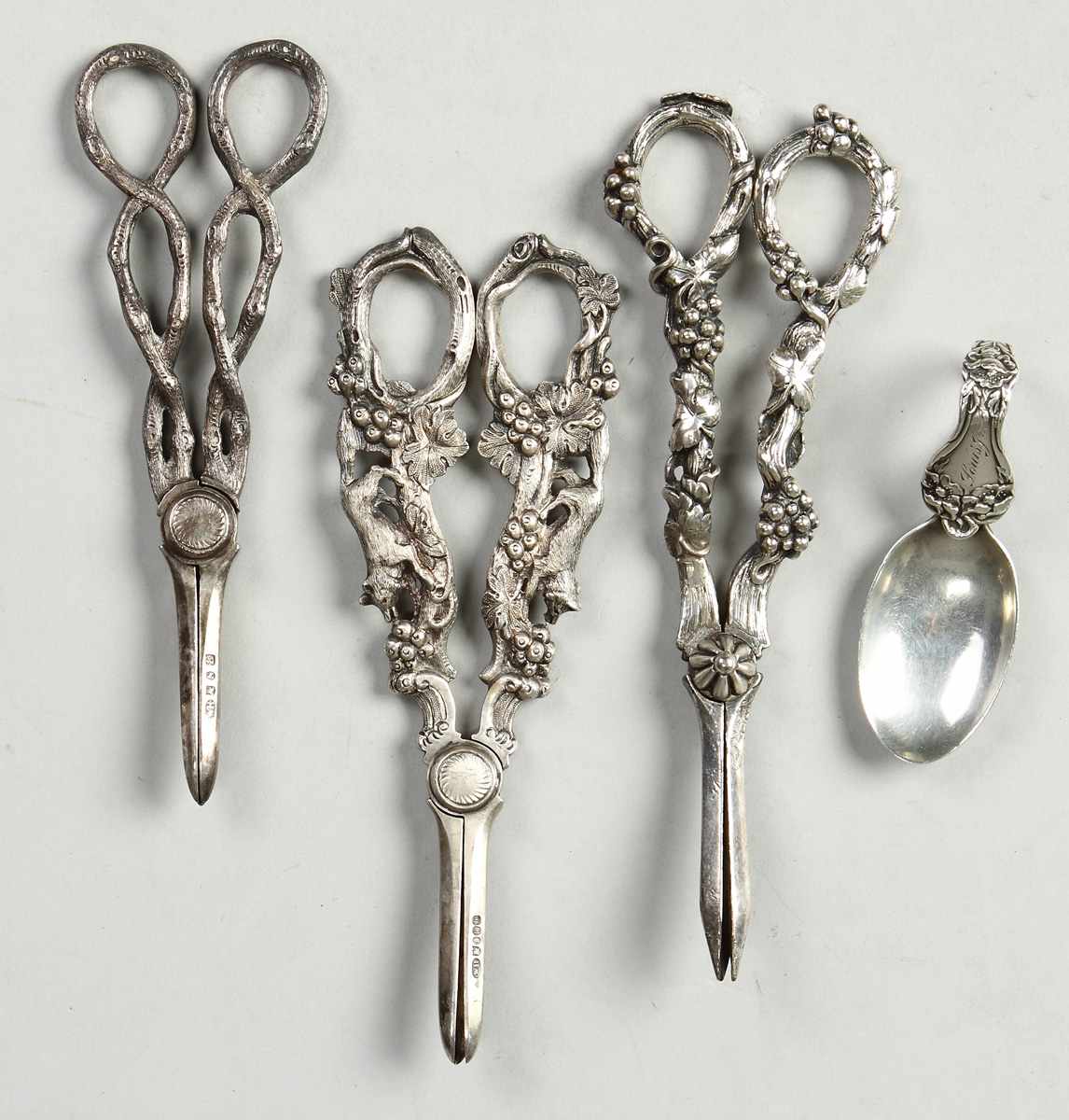 Appraisal: Sterling Spoon Grape Scissors th cent Spoon monogrammed Scissors Unmarked