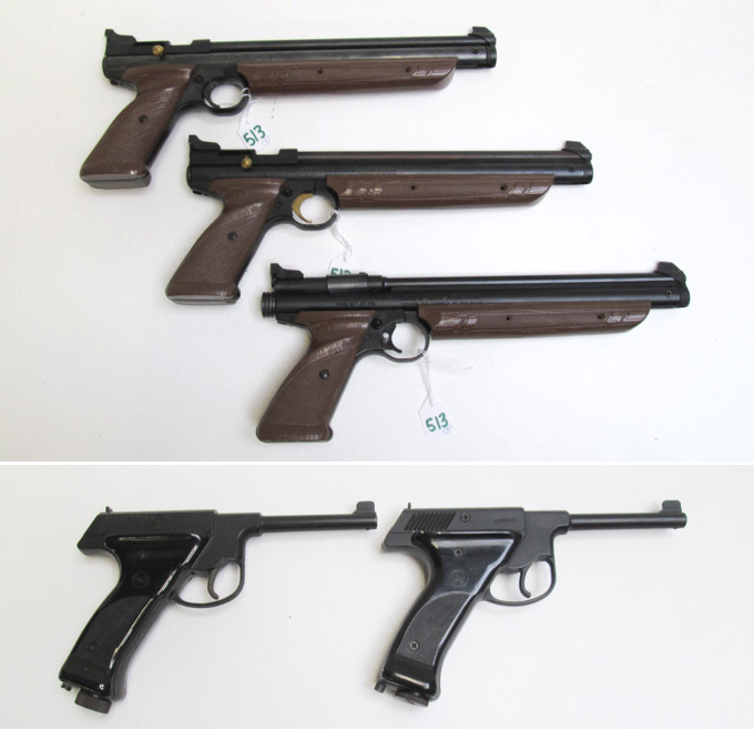 Appraisal: FIVE AIR PISTOLS two are Healthways model 's CO type