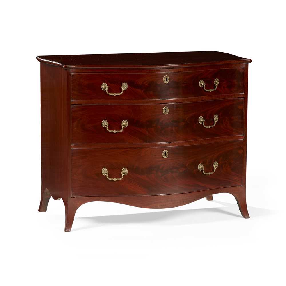 Appraisal: GEORGE III MAHOGANY SERPENTINE CHEST OF DRAWERS TH CENTURY the