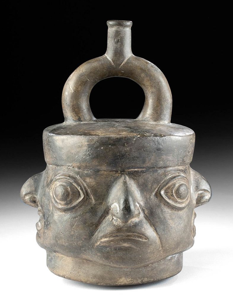 Appraisal: Moche Brownware Portrait Vessel w Four Faces TL'd Pre-Columbian North