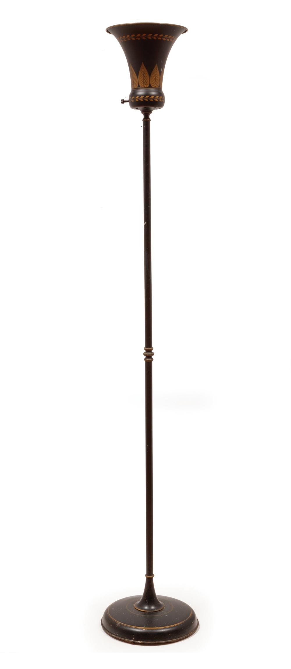 Appraisal: Tole Peinte Torchere Floor Lamp foliate decoration h in