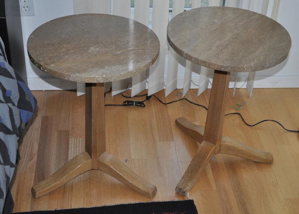 Appraisal: Pair Dunbar M T Bleached Walnut Side Tables round marble