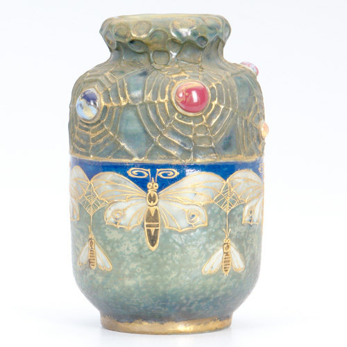 Appraisal: AMPHORA Vase embossed enameled and gilded with spiderwebs centered with