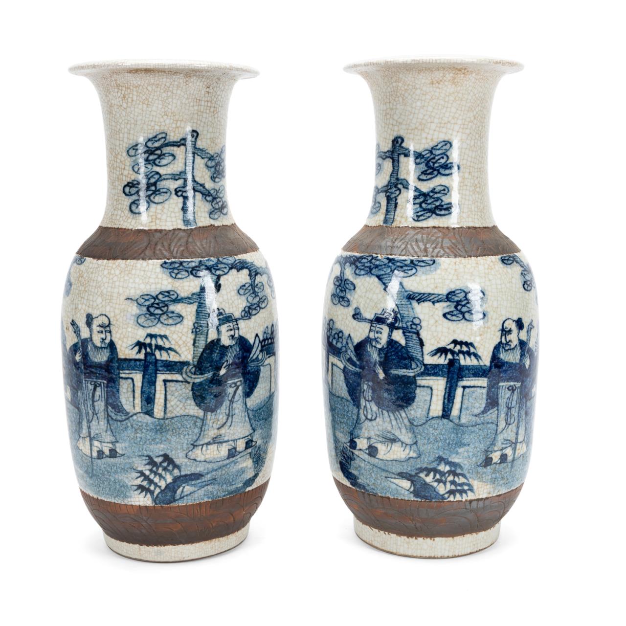 Appraisal: PAIR OF CHINESE BLUE AND WHITE CRACKLEWARE VASES Pair of