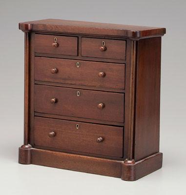 Appraisal: Five-drawer miniature chest poplar and pine two-over-three graduated dovetailed drawers