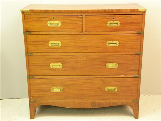 Appraisal: th century mahogany military style chest of two short and