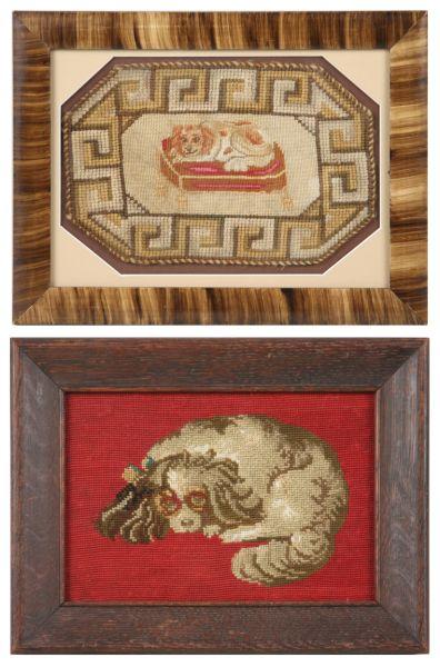 Appraisal: Two Pictorial Needlework Samplers with Dogs both th c the