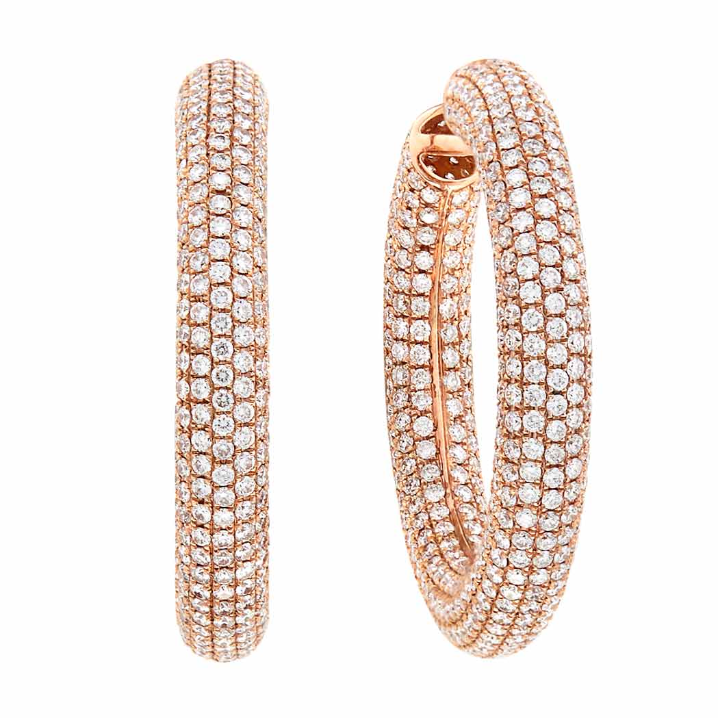 Appraisal: Pair of Rose Gold and Diamond Hoop Earrings kt round