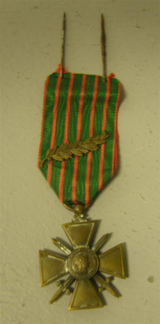 Appraisal: - French Military Cross medal on green and red ribbon