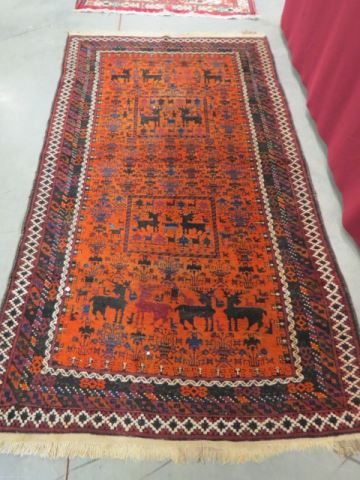 Appraisal: Turkish Handmade Rug deer birds more deep reds indigio '