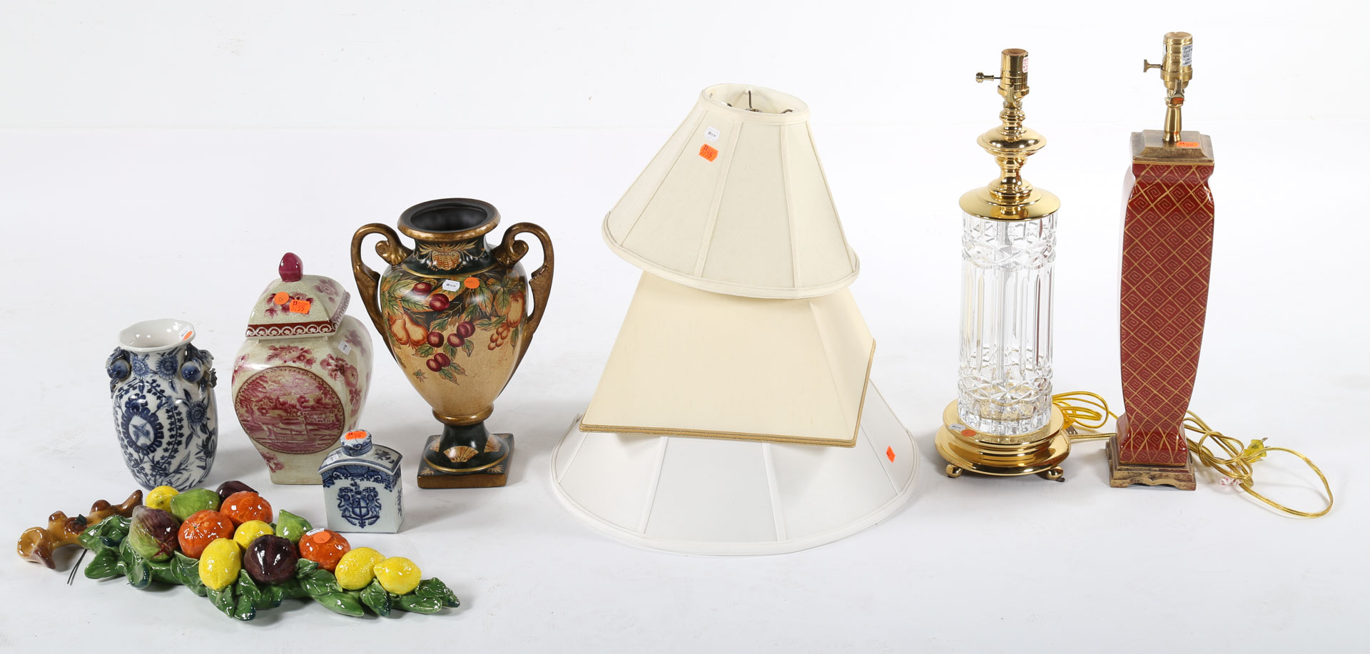 Appraisal: Assortment of decorative items including two table lamps oriental ceramics