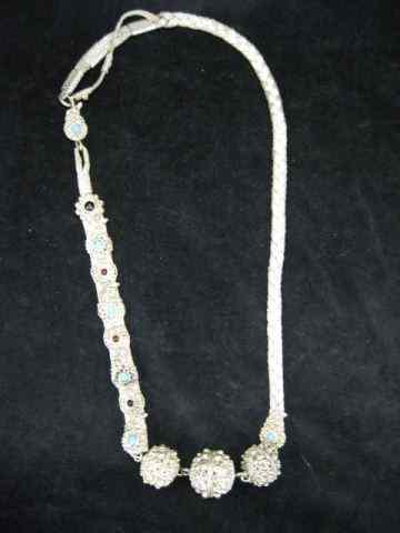 Appraisal: Elaborate Jeweled Persian Silver Necklace cabochon garnets Persian turquoise large