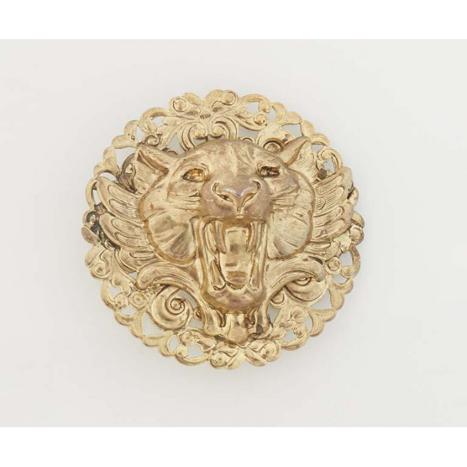 Appraisal: K Yellow Gold Circular Repousse Tiger Brooch th c the