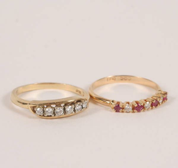 Appraisal: Lot of K gold rings with diamonds and rubies Total