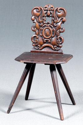 Appraisal: Continental carved walnut brettstuhl removable mannerist carved back plank seat