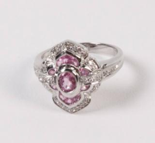 Appraisal: K WHITE GOLD DIAMOND AND PINK TOURMALINE LADIES RING WHITE