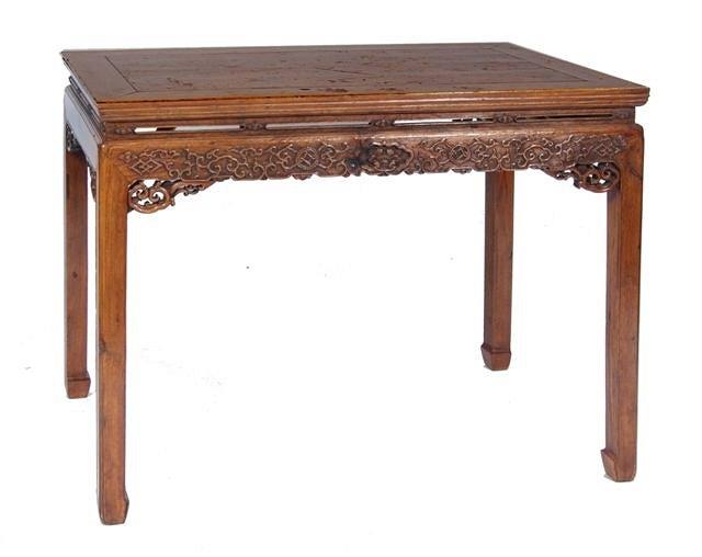 Appraisal: AN ANTIQUE CHINESE PINE RECTANGULAR CENTRE TABLE with carved decoration