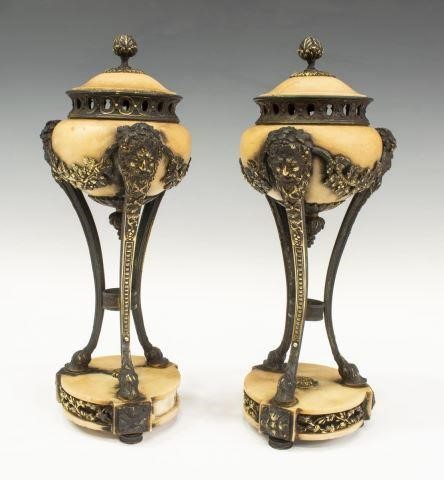 Appraisal: pair French Louis XVI style stone urn-form garnitures finial to