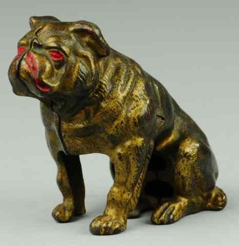 Appraisal: BULLDOG STILL BANK Hubley cast iron painted in gold red