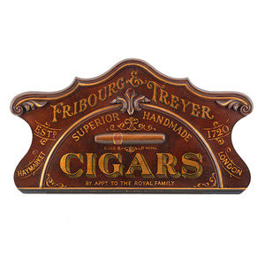 Appraisal: A Fribourg Treyer Cigars Carved and Painted Walnut Advertising Sign