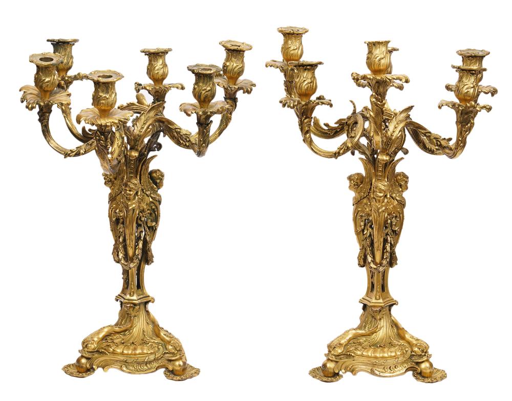 Appraisal: PR TH C FRENCH ROCOCO DORE BRONZE CANDELABRASPair of th