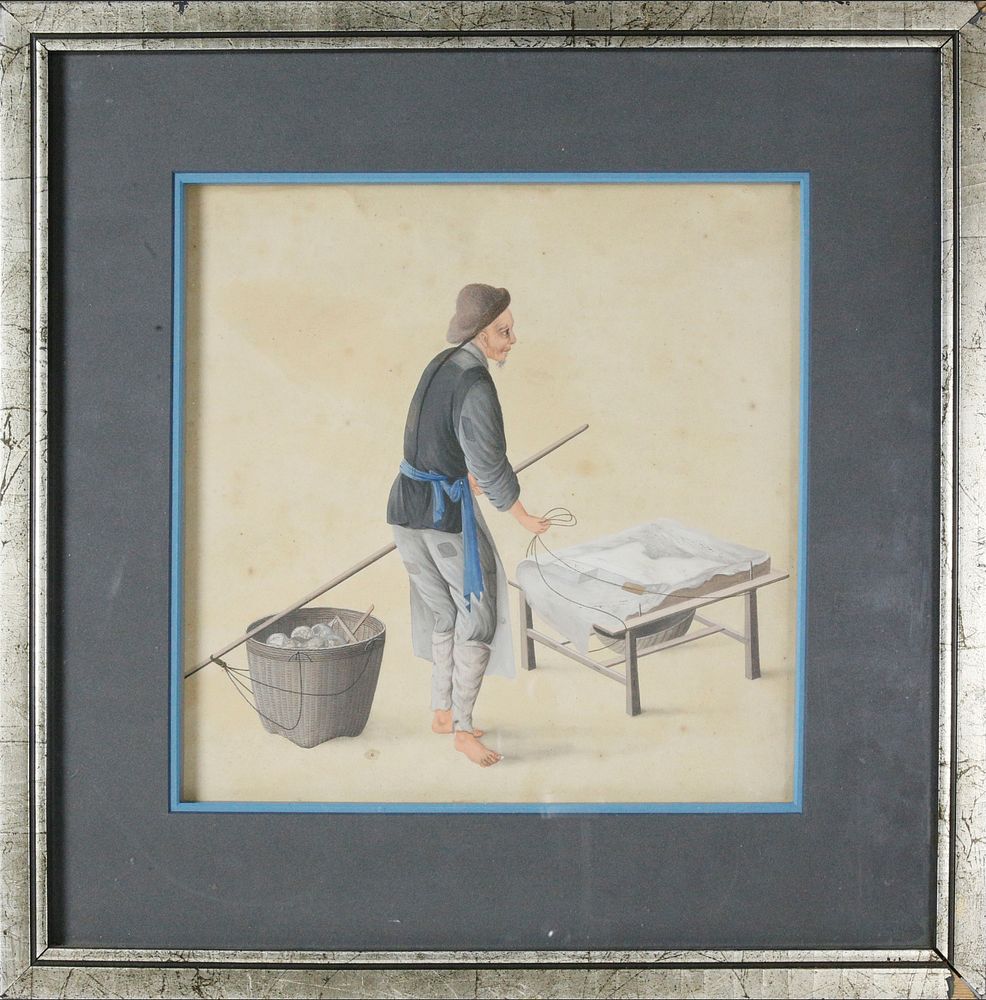 Appraisal: Vintage Occupational Watercolor on Paper of a Japanese Man Working