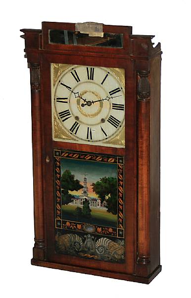 Appraisal: An American mahogany and eglomis shelf clock Jerome amp Darrow