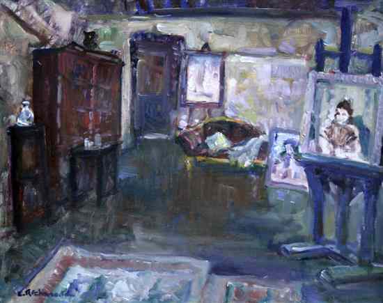 Appraisal: Leonard Richmond - oil on board Leonard Fuller's Studio St