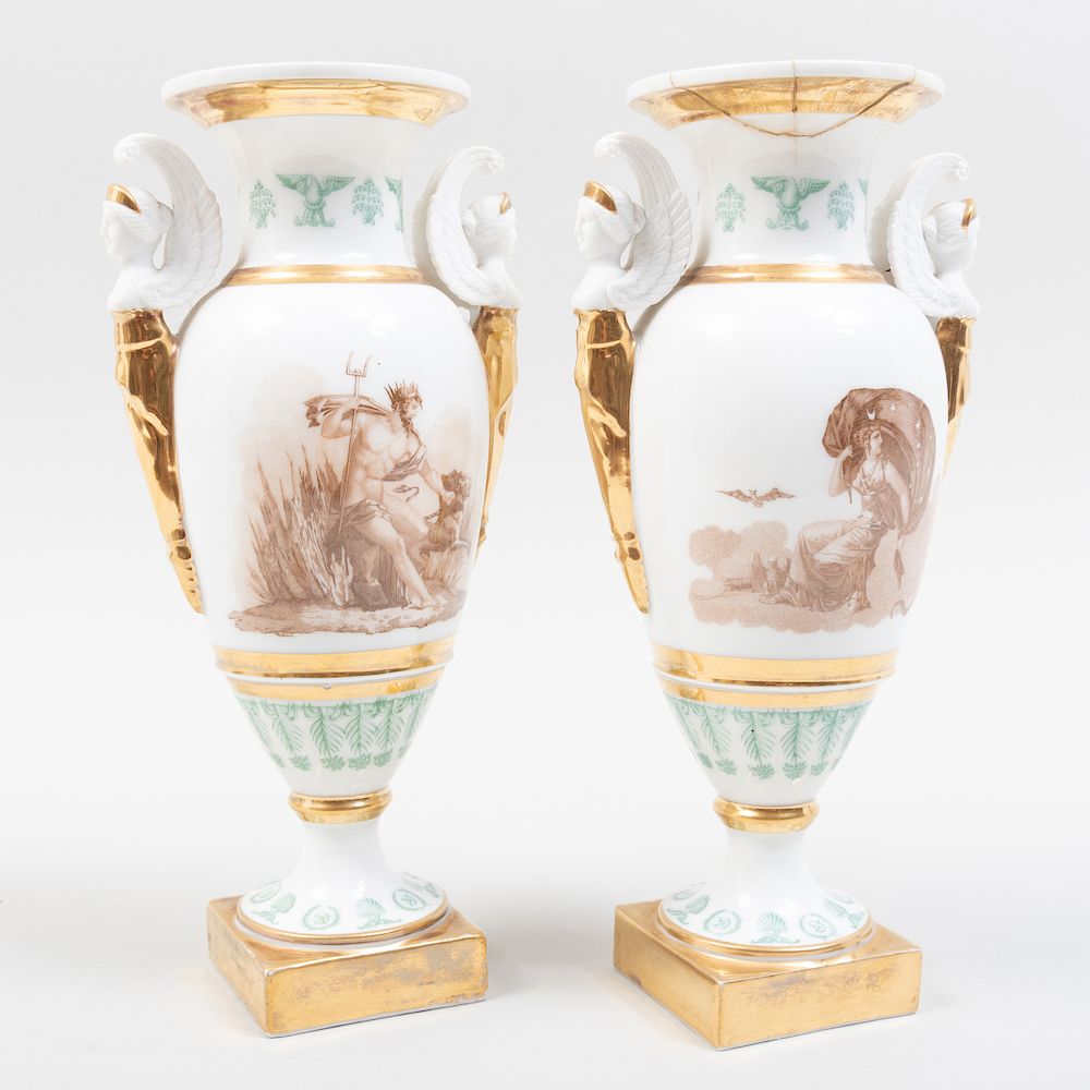 Appraisal: Pair of Paris Porcelain Transfer Printed Sepia Decorated Vases in