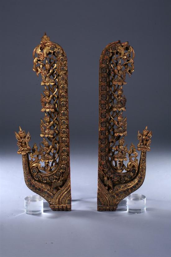 Appraisal: PAIR THAI GILT AND RED LACQUERED WOOD PANELS Bangkok period