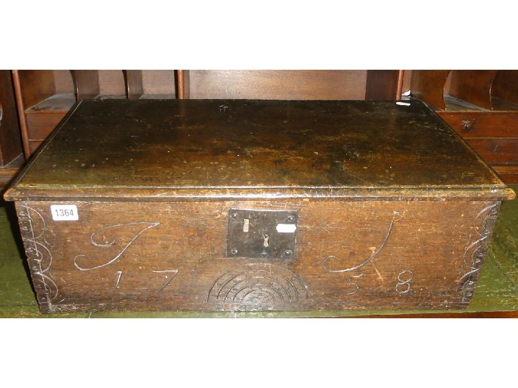 Appraisal: An antique oak bible box with steel lock plate and