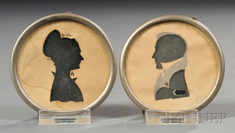 Appraisal: Pair of Silhouette Portraits in Pewter Frames America c hollow-cut