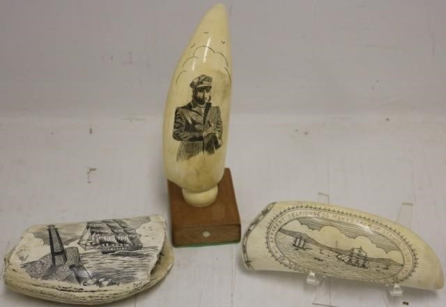 Appraisal: SCRIMSHAW WHALE'S TEETH LATE TH C ONEDEPICTING WHALING OFF MEXICO