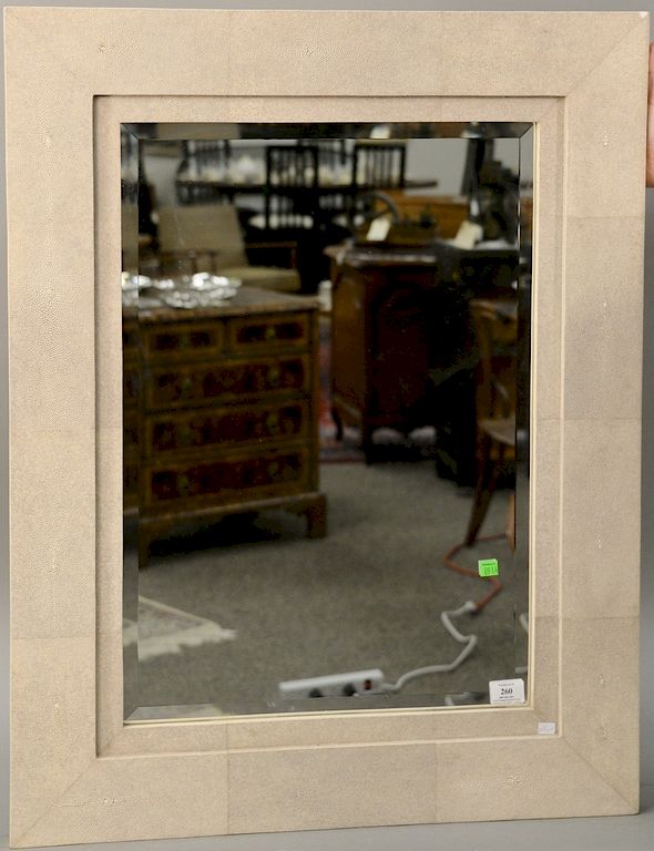 Appraisal: R Y Augousti Shagreen rectangle mirror with metal tag on