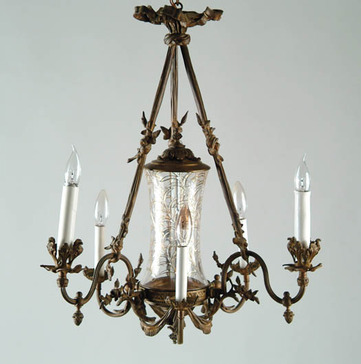 Appraisal: CUT GLASS AND BRONZE FRENCH STYLE CHANDELIER Central cut glass