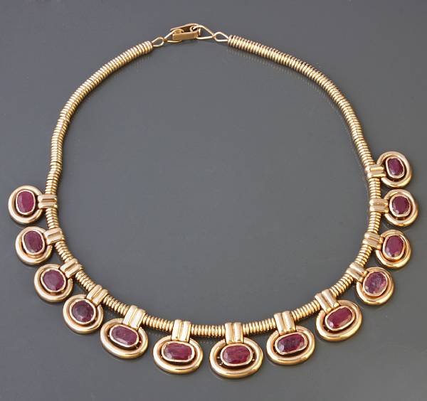 Appraisal: A ruby and k gold necklace g gross length in