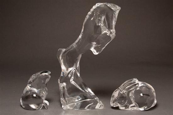 Appraisal: Baccarat crystal rearing horse and rabbit figure retailed by Tiffany