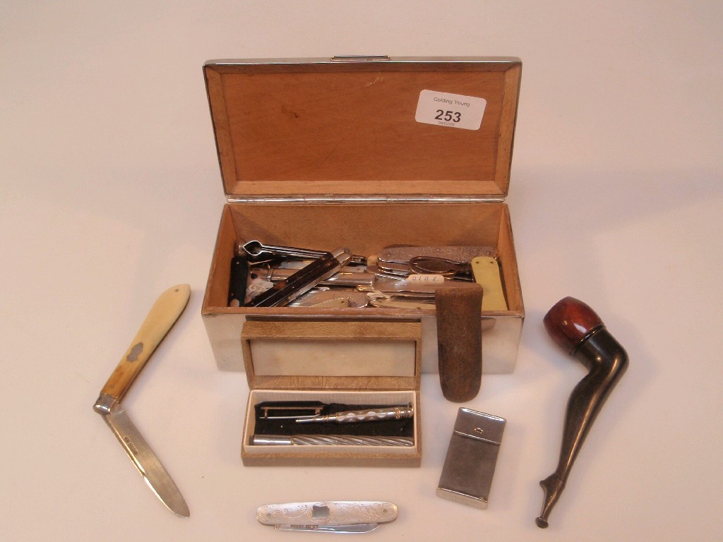 Appraisal: A collection of silver and other penknives pipe and trinket