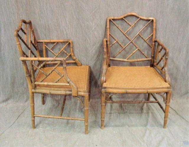 Appraisal: Pair of Bamboo and Cane Arm Chairs From a New