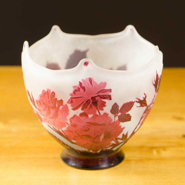 Appraisal: GALLE CAMEO GLASS BOWL of low-footed form with a swag