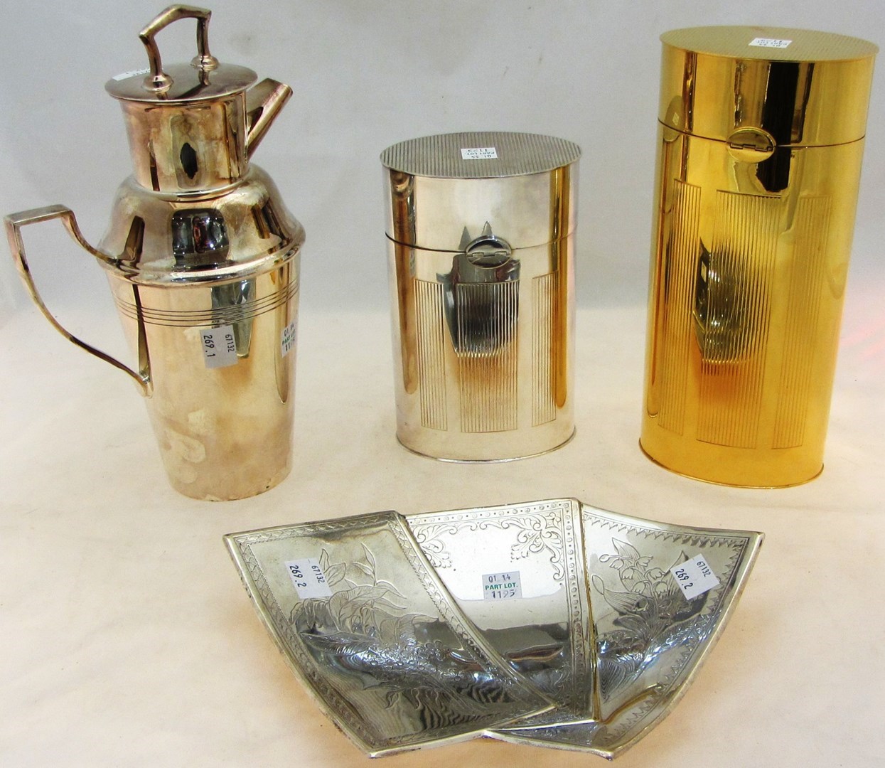 Appraisal: Plated wares comprising an Asprey London cocktail shaker a dish