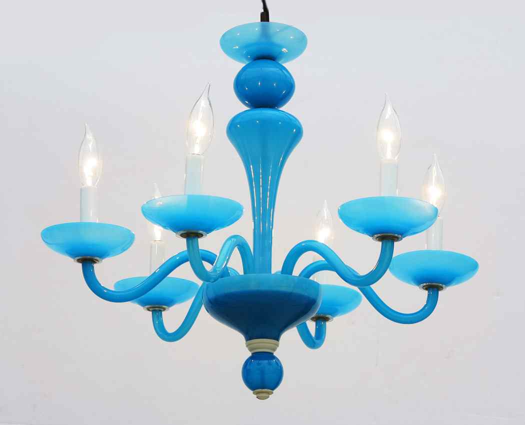 Appraisal: A PETITE BLUE MURANO GLASS CHANDELIER curved arms measures approx