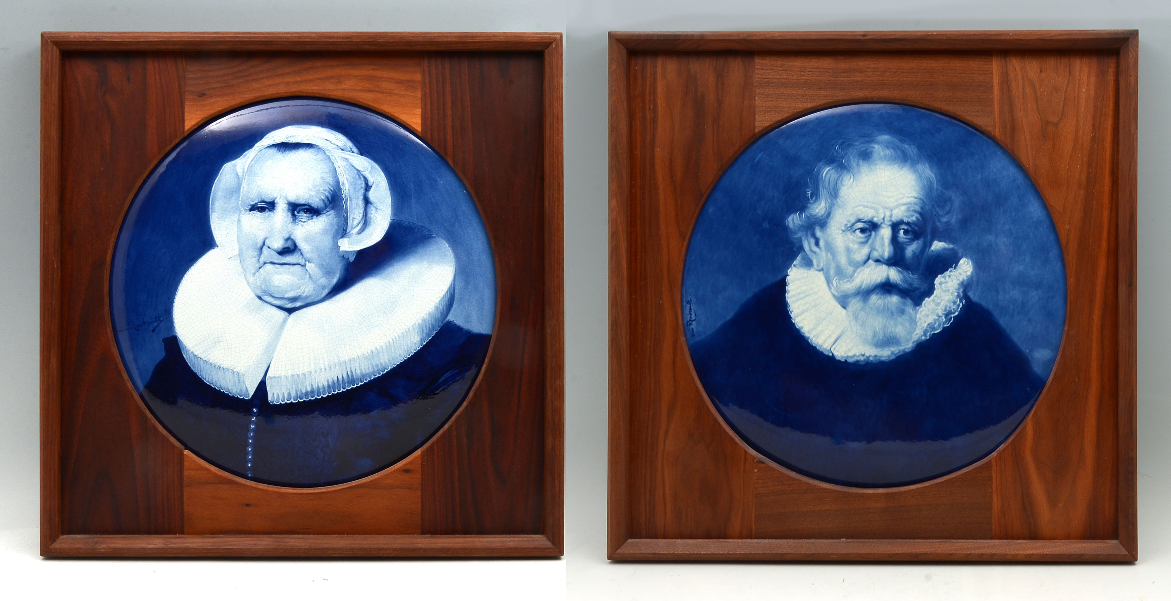 Appraisal: PAIR OF LARGE DELFT FRAMED PORTRAIT PLATES - Large blue