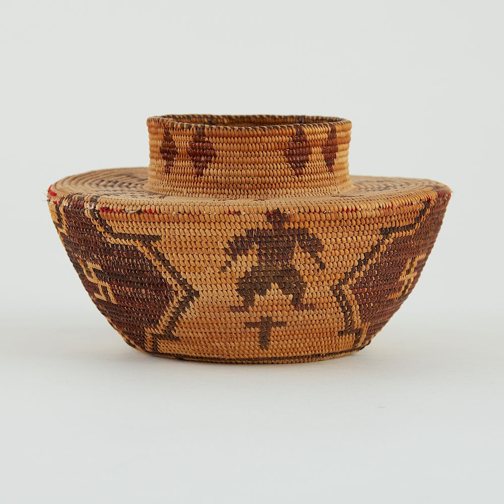 Appraisal: California Yokuts Figural Basket Central California Yokuts woven bottleneck basket